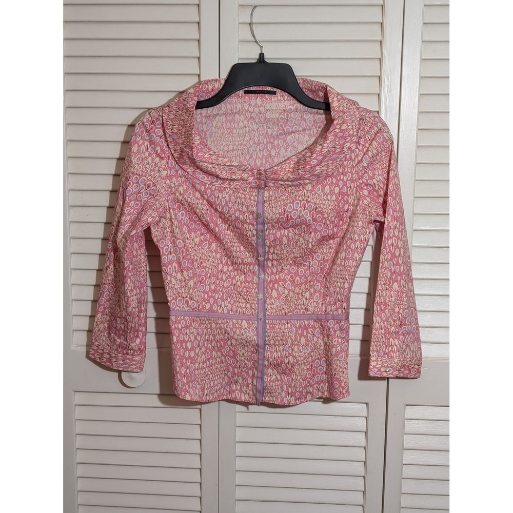 Elie Tahari Pratt Shirt XS Pink Abstract Print Cotton Stretch NWT